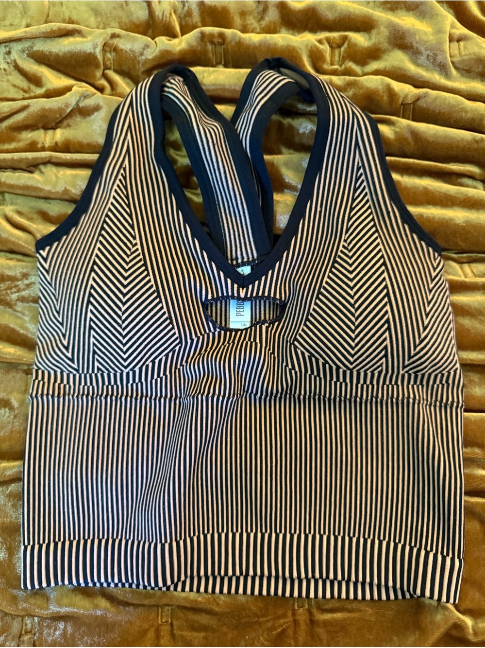 BRAND NEW Pebby Forevee Cut Out Brami Striped Racerback Crop Tank Black & Blus